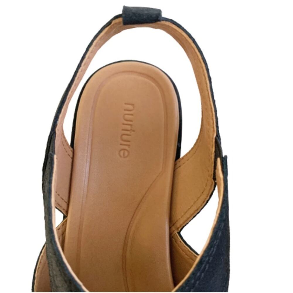 Nurture Wedge Sandal Sersey Black Leather Zipper Wedge Sandals Size 10 NIB - Picture 9 of 11